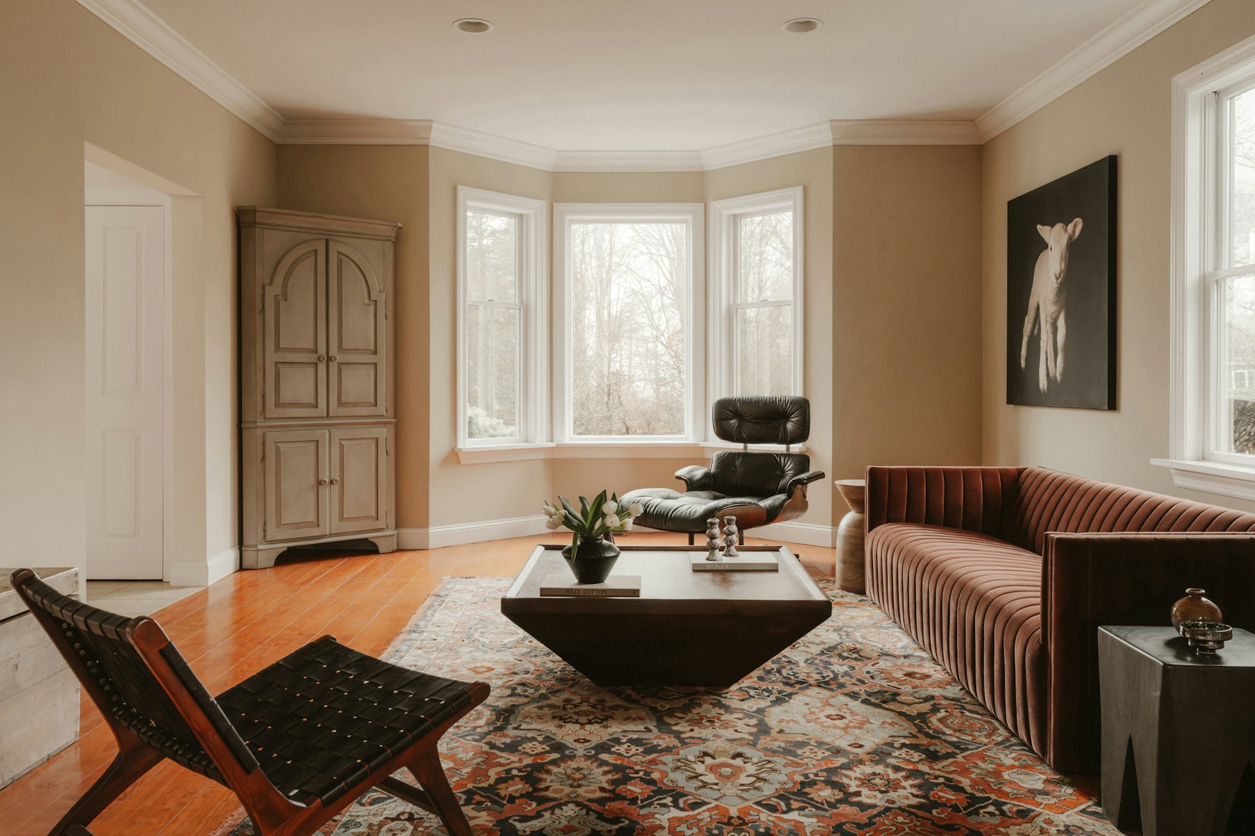 Warm interior with tactile materials and natural light